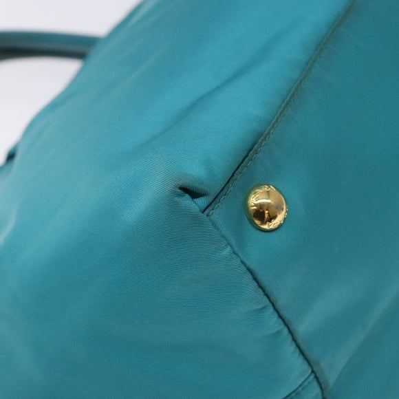 PRADA Hand Bag Nylon Turquoise Blue Gold Auth 140922