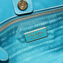 PRADA Hand Bag Nylon Turquoise Blue Gold Auth 140922-18