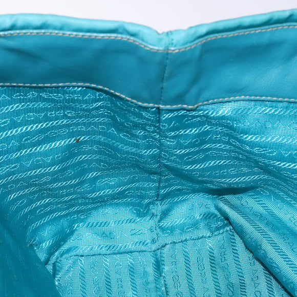 PRADA Hand Bag Nylon Turquoise Blue Gold Auth 140922