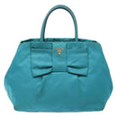 PRADA Hand Bag Nylon Turquoise Blue Gold Auth 140922-13