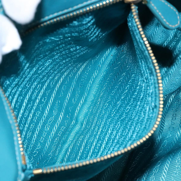 PRADA Hand Bag Nylon Turquoise Blue Gold Auth 140922