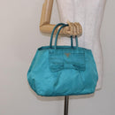 PRADA Hand Bag Nylon Turquoise Blue Gold Auth 140922-23