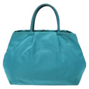 PRADA Hand Bag Nylon Turquoise Blue Gold Auth 140922-2