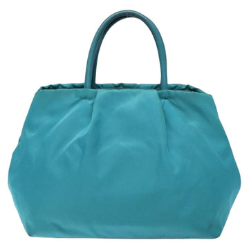 PRADA Hand Bag Nylon Turquoise Blue Gold Auth 140922 - 0