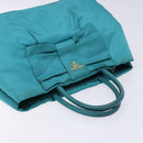 PRADA Hand Bag Nylon Turquoise Blue Gold Auth 140922-6
