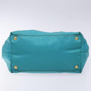 PRADA Hand Bag Nylon Turquoise Blue Gold Auth 140922-5