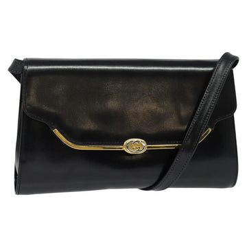 GUCCI Shoulder Bag Leather Black Gold Auth 140948