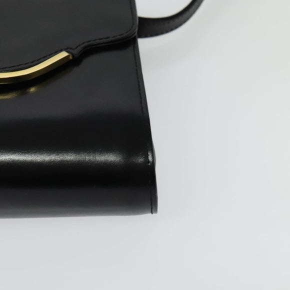 GUCCI Shoulder Bag Leather Black Gold Auth 140948