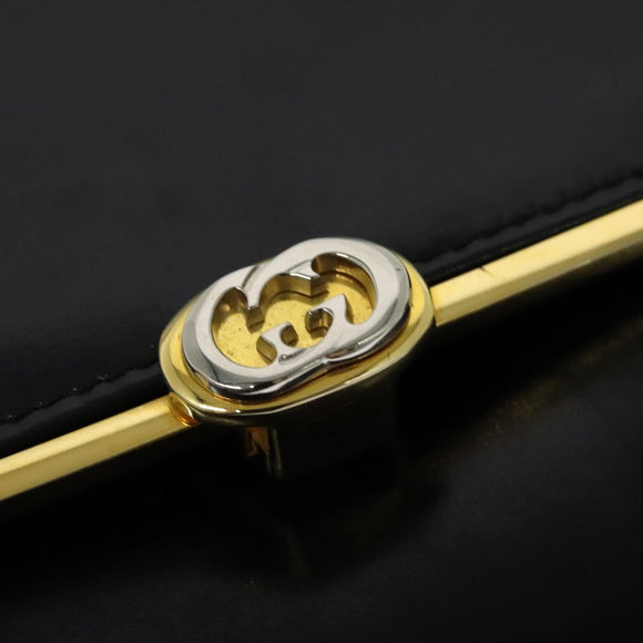 GUCCI Shoulder Bag Leather Black Gold Auth 140948