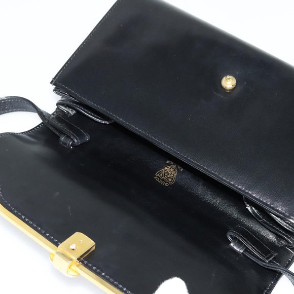 GUCCI Shoulder Bag Leather Black Gold Auth 140948