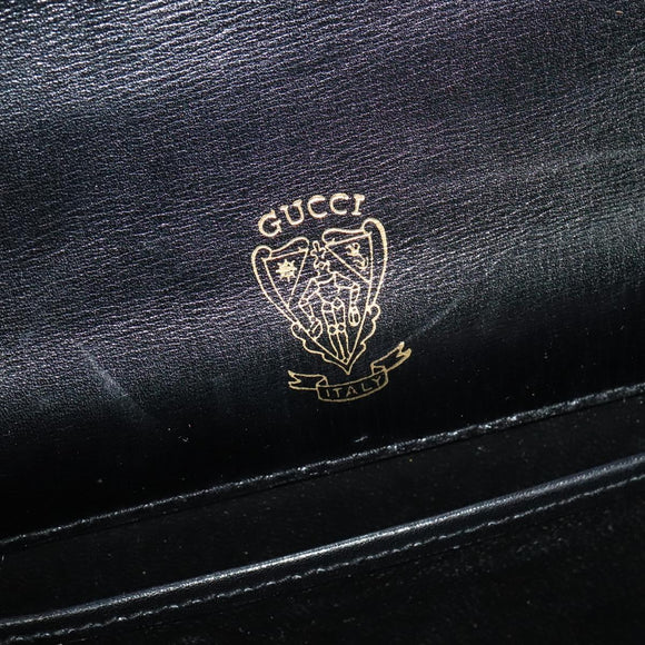 GUCCI Shoulder Bag Leather Black Gold Auth 140948