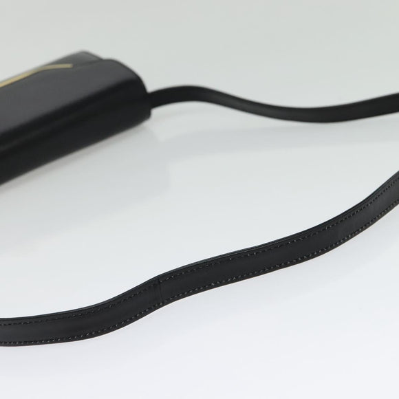 GUCCI Shoulder Bag Leather Black Gold Auth 140948