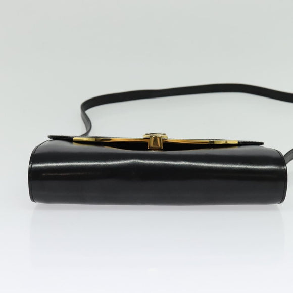 GUCCI Shoulder Bag Leather Black Gold Auth 140948