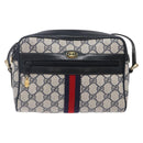 GUCCI GG Supreme Sherry Line Shoulder Bag PVC Navy Gold 378 02 004 Auth 140950-13