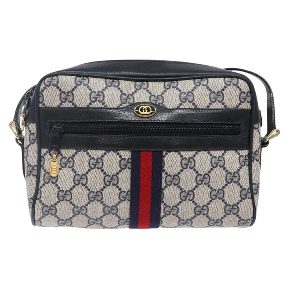 GUCCI GG Supreme Sherry Line Shoulder Bag PVC Navy Gold 378 02 004 Auth 140950