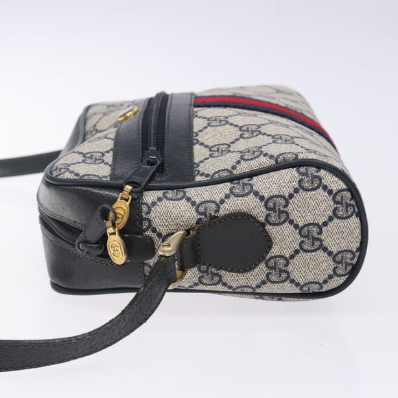 GUCCI GG Supreme Sherry Line Shoulder Bag PVC Navy Gold 378 02 004 Auth 140950