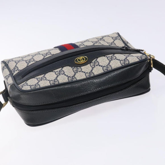 GUCCI GG Supreme Sherry Line Shoulder Bag PVC Navy Gold 378 02 004 Auth 140950