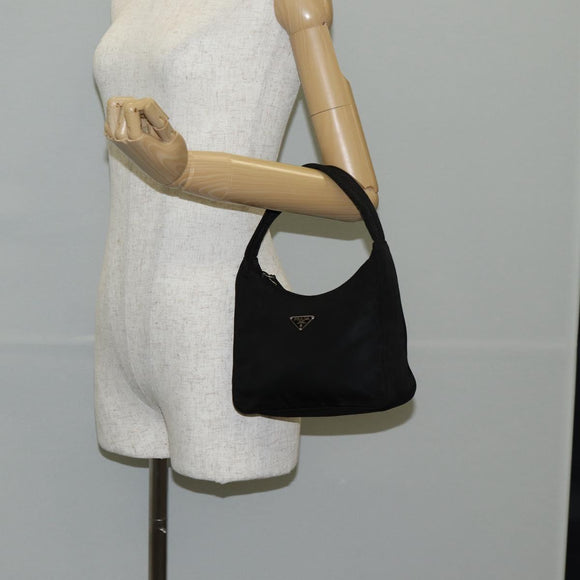 PRADA Hand Bag Nylon Black Silver Auth 140951V