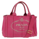 PRADA Canapa PM Hand Bag Canvas 2way Pink Gold Auth 140952-1