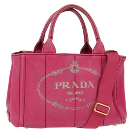 PRADA Canapa PM Hand Bag Canvas 2way Pink Gold Auth 140952