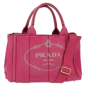 PRADA Canapa PM Hand Bag Canvas 2way Pink Gold Auth 140952