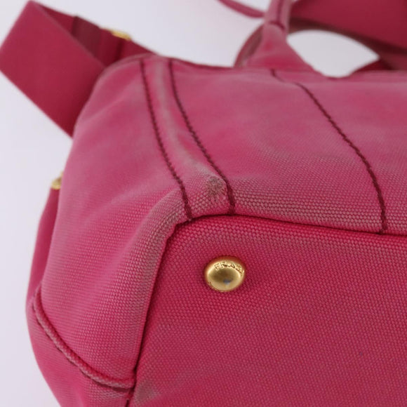 PRADA Canapa PM Hand Bag Canvas 2way Pink Gold Auth 140952