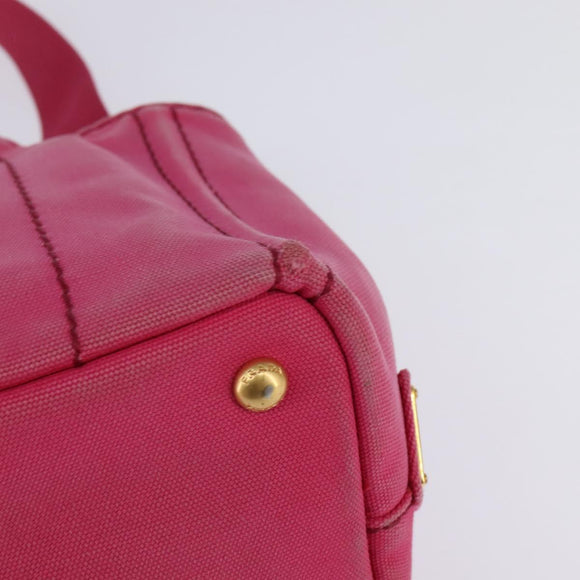 PRADA Canapa PM Hand Bag Canvas 2way Pink Gold Auth 140952