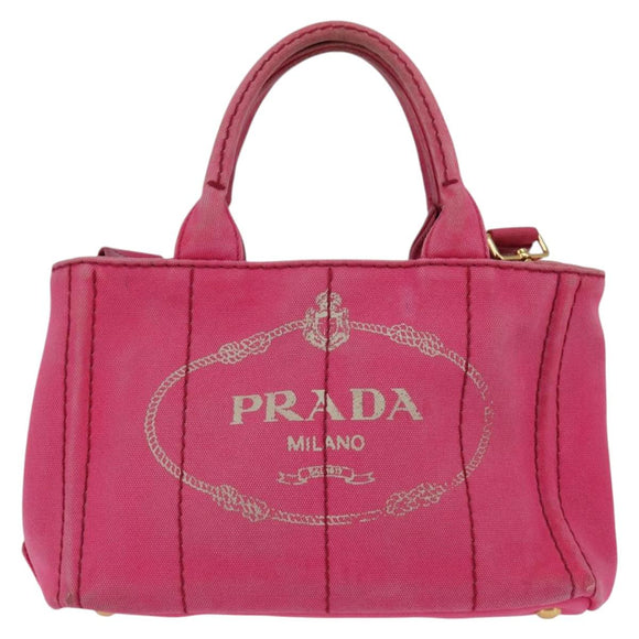 PRADA Canapa PM Hand Bag Canvas 2way Pink Gold Auth 140952