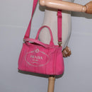 PRADA Canapa PM Hand Bag Canvas 2way Pink Gold Auth 140952-23