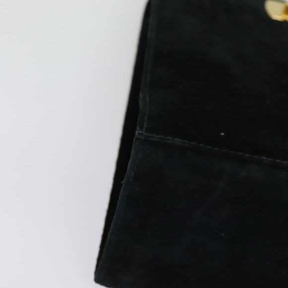 Salvatore Ferragamo Gancini Chain Shoulder Bag Suede Black Gold Auth 140965