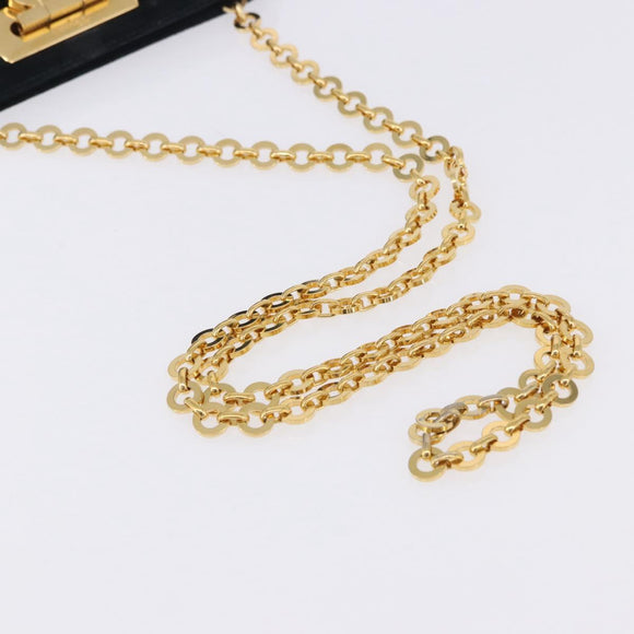 Salvatore Ferragamo Gancini Ketting Schoudertas Suede Zwart Goud Auth 140965
