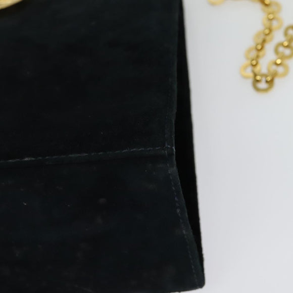 Salvatore Ferragamo Gancini Chain Shoulder Bag Suede Black Gold Auth 140965