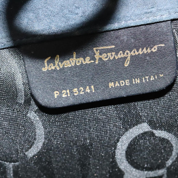 Salvatore Ferragamo Gancini Chain Shoulder Bag Suede Black Gold Auth 140965