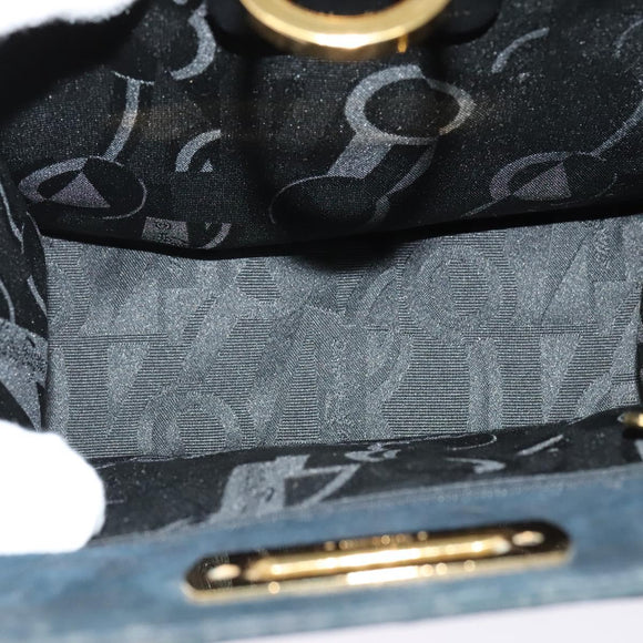 Salvatore Ferragamo Gancini Chain Shoulder Bag Suede Black Gold Auth 140965