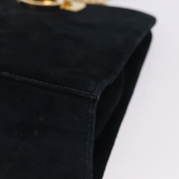 Salvatore Ferragamo Gancini Ketting Schoudertas Suede Zwart Goud Auth 140965