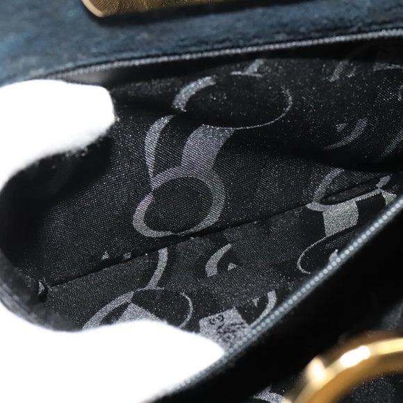 Salvatore Ferragamo Gancini Chain Shoulder Bag Suede Black Gold Auth 140965