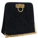 Salvatore Ferragamo Gancini Ketting Schoudertas Suede Zwart Goud Auth 140965-1