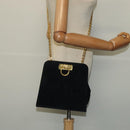 Salvatore Ferragamo Gancini Chain Shoulder Bag Suede Black Gold Auth 140965-20
