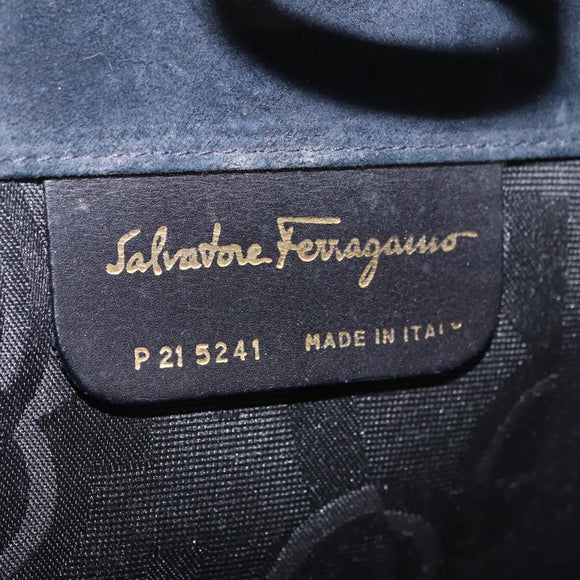 Salvatore Ferragamo Gancini Ketting Schoudertas Suede Zwart Goud Auth 140965