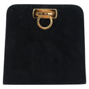 Salvatore Ferragamo Gancini Ketting Schoudertas Suede Zwart Goud Auth 140965-13