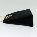 Salvatore Ferragamo Gancini Chain Shoulder Bag Suede Black Gold Auth 140965-3