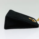 Salvatore Ferragamo Gancini Chain Shoulder Bag Suede Black Gold Auth 140965-4