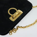Salvatore Ferragamo Gancini Chain Shoulder Bag Suede Black Gold Auth 140965-6
