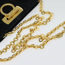 Salvatore Ferragamo Gancini Chain Shoulder Bag Suede Black Gold Auth 140965-7