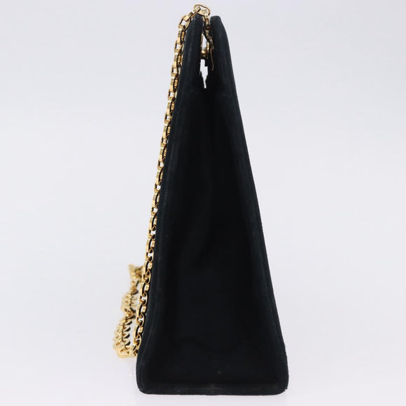 Salvatore Ferragamo Gancini Ketting Schoudertas Suede Zwart Goud Auth 140965