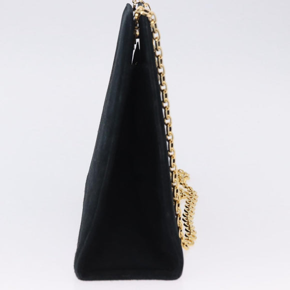 Salvatore Ferragamo Gancini Ketting Schoudertas Suede Zwart Goud Auth 140965