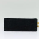 Salvatore Ferragamo Gancini Chain Shoulder Bag Suede Black Gold Auth 140965-5