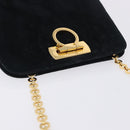 Salvatore Ferragamo Gancini Ketting Schoudertas Suede Zwart Goud Auth 140965-5