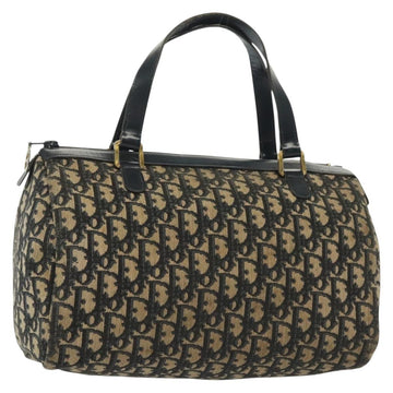 Christian Dior Trotter Canvas Boston Bag Navy Gold Auth 140966