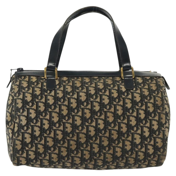 Christian Dior Trotter Canvas Boston Bag Navy Gold Auth 140966